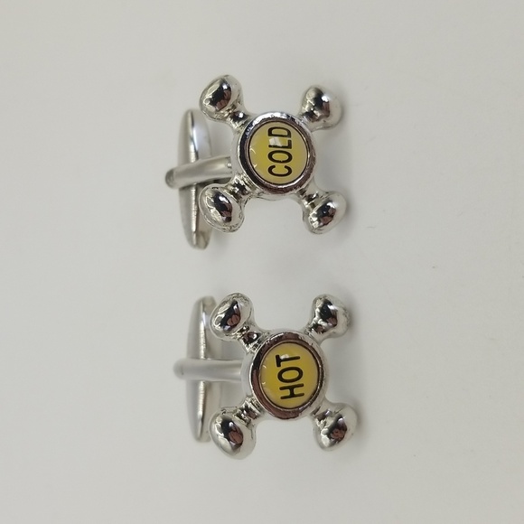 Cuff Links Silver Tone Novelty Mens Plumber Hot And Cold Faucets Gift - Picture 3 of 7
